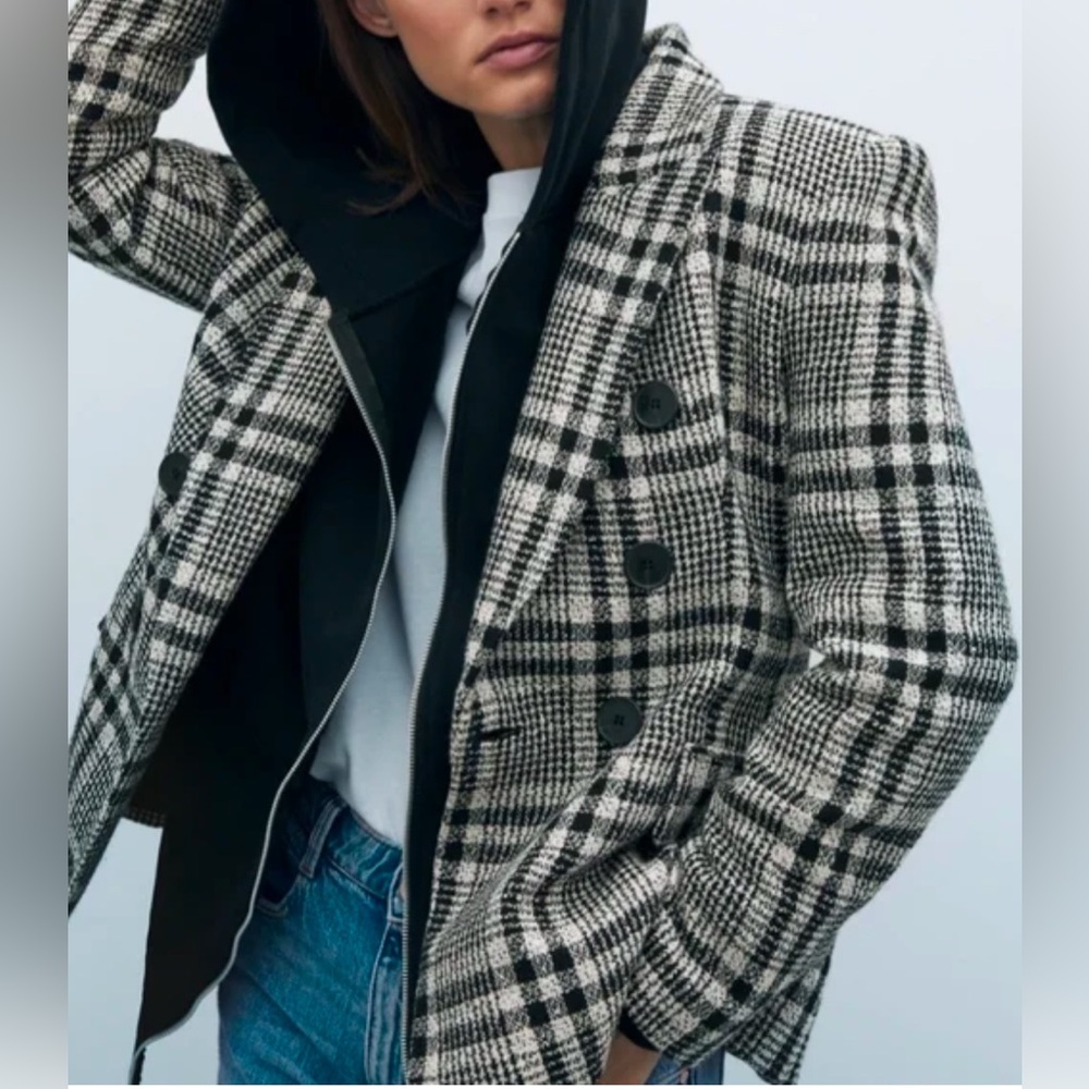 NWOT ZARA Plaid Double Breasted Textured Blazer size XS - Picture 3 of 9